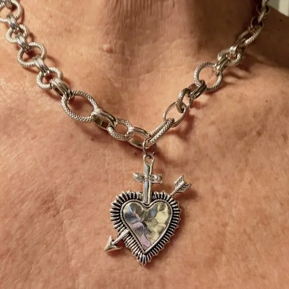 3-Piece Silver Necklace Set | Heart Cross Choker, Angel Beaded Necklace & chain - Picture 2 of 5